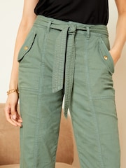 Love & Roses Khaki Green Cotton Utility Belted Trousers - Image 2 of 4