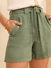 Love & Roses Khaki Green Belted Cotton Twill Utility Shorts - Image 2 of 3