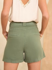 Love & Roses Khaki Green Belted Cotton Twill Utility Shorts - Image 3 of 3