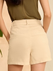 Love & Roses Camel Belted Cotton Twill Utility Shorts - Image 2 of 4