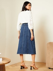 Love & Roses Blue Denim Scallop Button Through Midi Skirt - Image 3 of 4