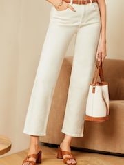 Love & Roses Ivory White High Waist Crop Wide Leg Jeans - Image 1 of 4