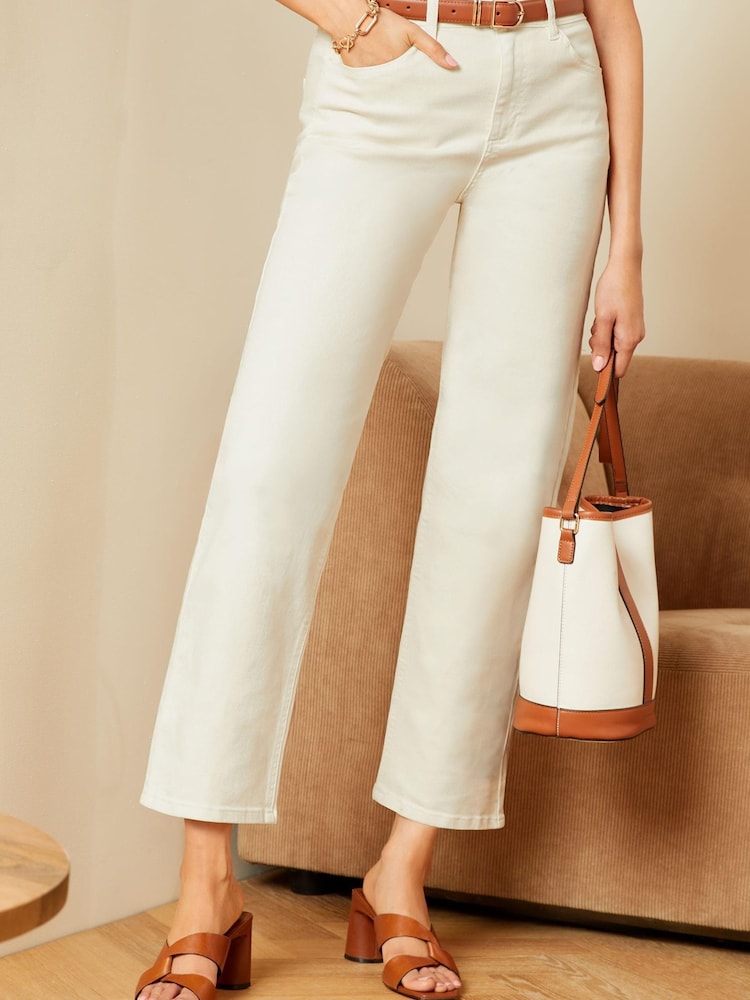 Love & Roses Ivory White High Waist Crop Wide Leg Jeans - Image 1 of 4