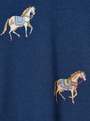 Joules Girls' Aubrey Navy Blue Horse Print Jersey Dress - Image 4 of 4