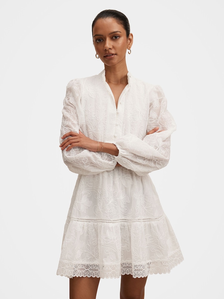 Forever New White Thalia Petite Embroidered Mini Dress - Image 1 of 5