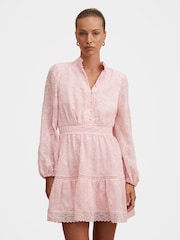 Forever New Pink Thalia Embroidered Skater Mini Dress - Image 1 of 5