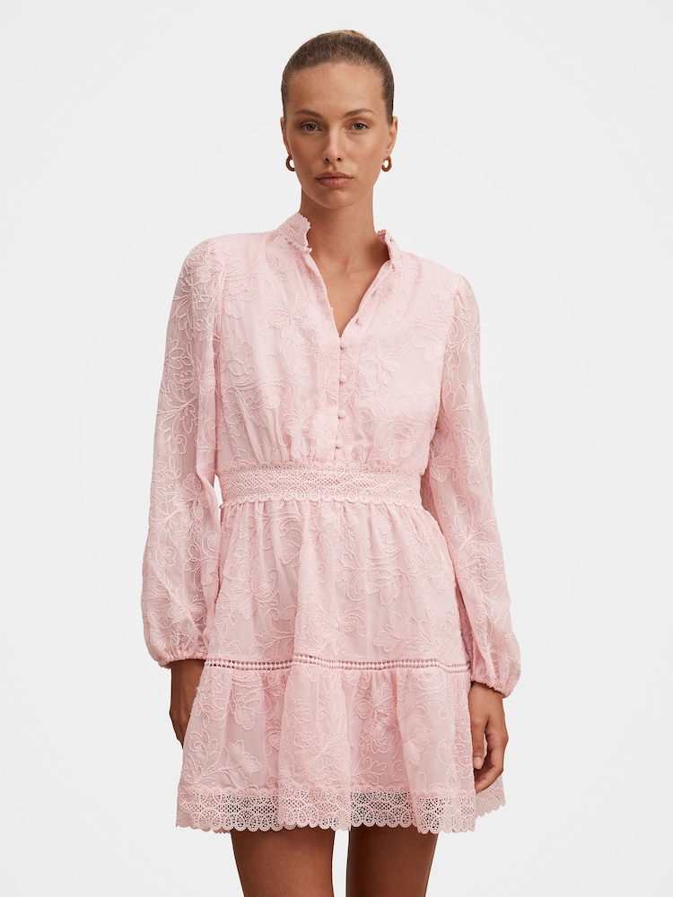 Forever New Pink Thalia Embroidered Skater Mini Dress - Image 1 of 5