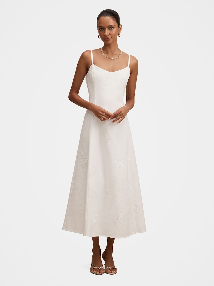 Forever New White Tiffany Petite Embroidery Midi Dress - Image 1 of 4