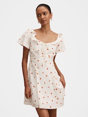 Forever New White Linen Blend Riley Petite Ruffle Neck Mini Dress - Image 1 of 5