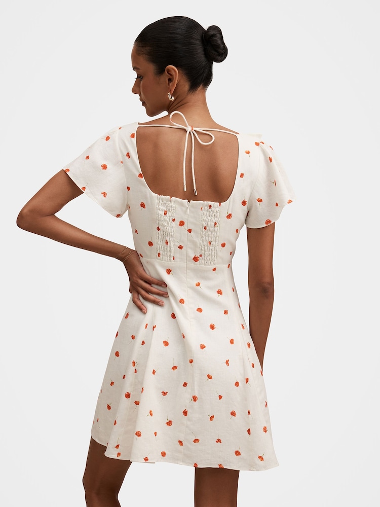 Forever New White Linen Blend Riley Petite Ruffle Neck Mini Dress - Image 2 of 5