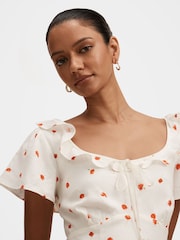 Forever New White Linen Blend Riley Petite Ruffle Neck Mini Dress - Image 3 of 5