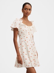 Forever New White Linen Blend Riley Petite Ruffle Neck Mini Dress - Image 4 of 5