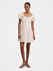 Forever New White Linen Blend Riley Petite Ruffle Neck Mini Dress - Image 5 of 5