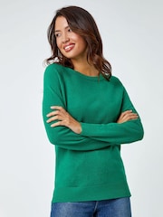 Roman Green Dark Plain Soft Crew Neck Jumper - Image 1 of 5