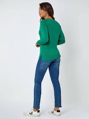 Roman Green Dark Plain Soft Crew Neck Jumper - Image 3 of 5