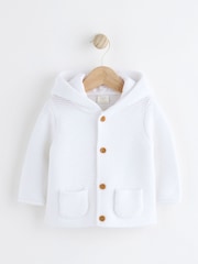 White Knitted Hooded Baby Cardigan - Image 1 of 1