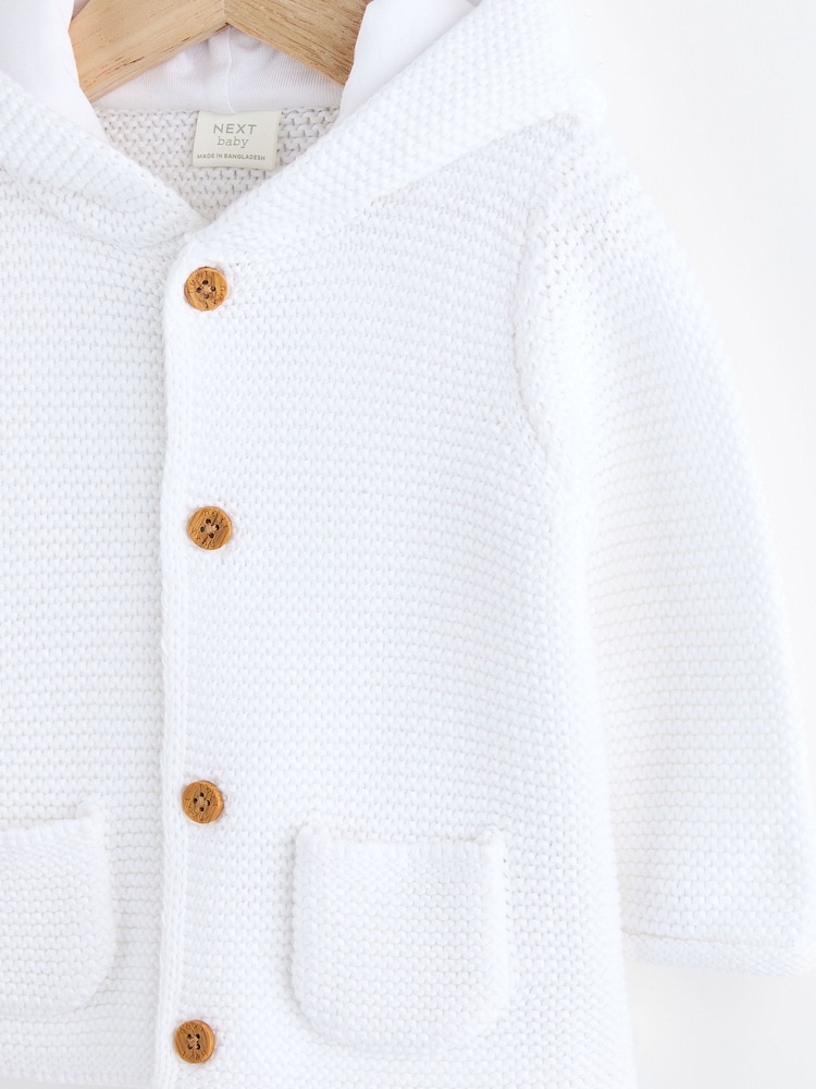White Knitted Hooded Baby Cardigan - Image 3 of 5
