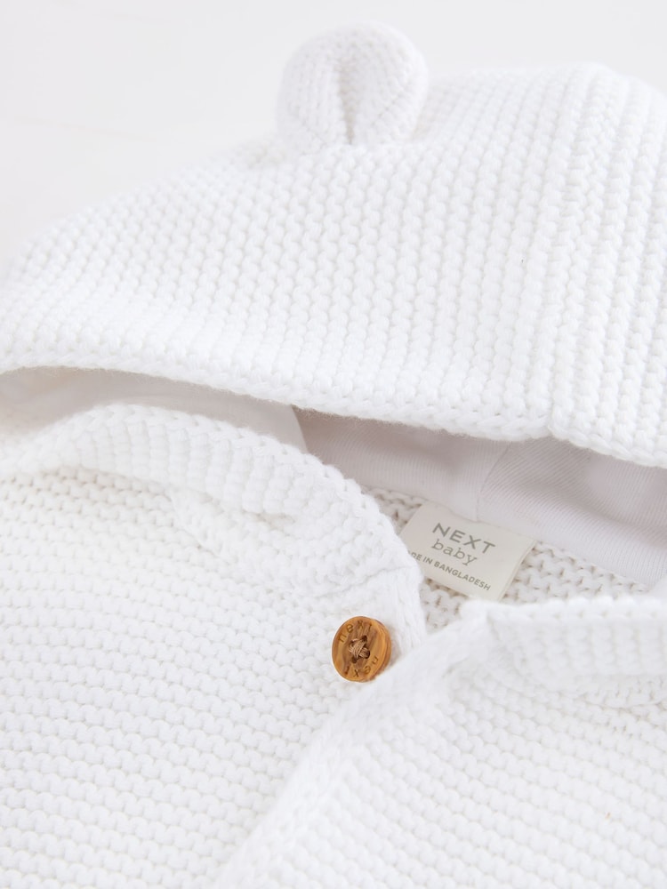 White Knitted Hooded Baby Cardigan - Image 4 of 5