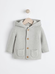 Grey Knitted Hooded Baby Cardigan - Image 1 of 6