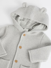 Grey Knitted Hooded Baby Cardigan - Image 4 of 6
