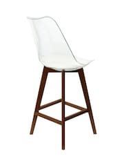 Fusion Living Set of 2 White Soho Clear Plastic Bar Stools with Dark Wood Legs - Image 4 of 5
