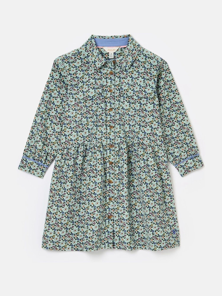 Joules Girls' Elodie Blue Ditsy Print Corduroy Shirt Dress - Image 1 of 5