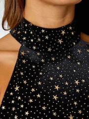 Roman Metallic Shimmer Star Velvet Halterneck Dress - Image 5 of 6