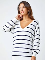 Roman White Stripe Print Knitted Jumper - Image 1 of 6