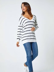 Roman White Stripe Print Knitted Jumper - Image 3 of 6