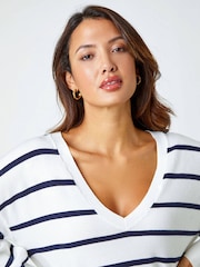 Roman White Stripe Print Knitted Jumper - Image 5 of 6