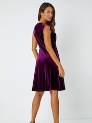 Roman Purple Velvet Fluted Hem Stretch Dress - Image 3 of 5