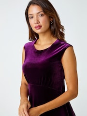 Roman Purple Velvet Fluted Hem Stretch Dress - Image 4 of 5
