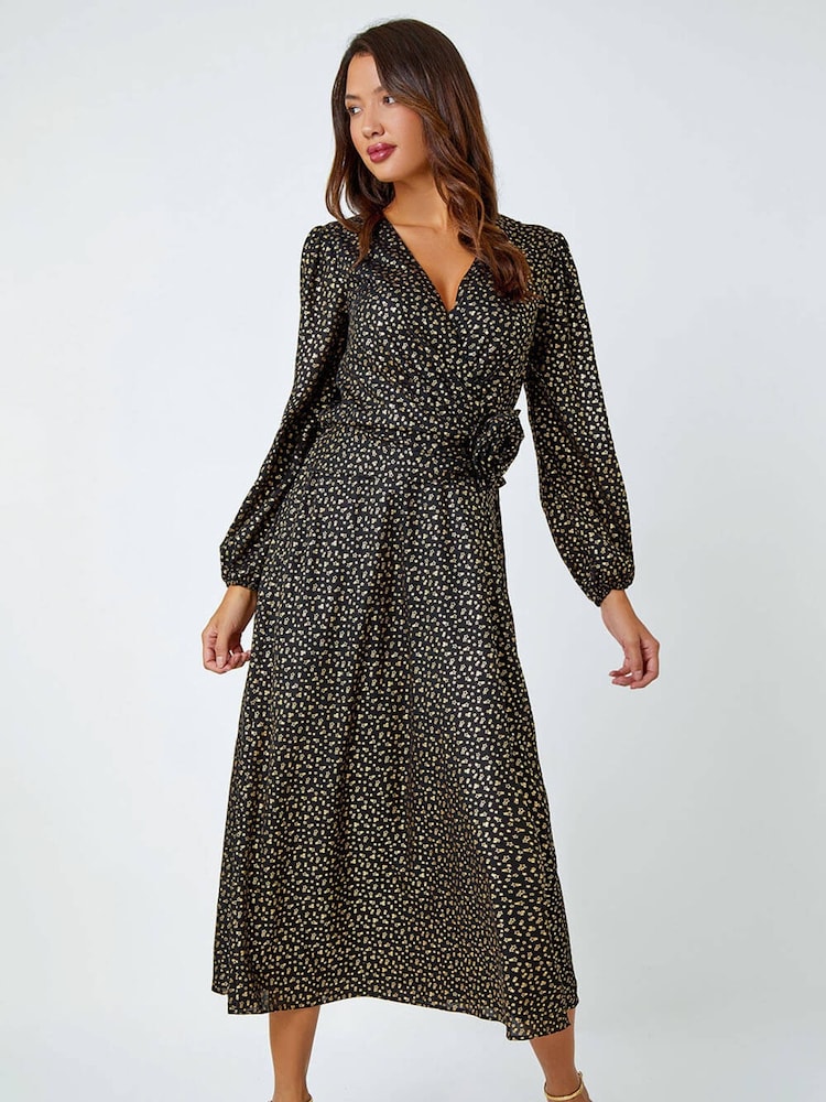 Roman Black Shimmer Star Corsage Midi Dress - Image 1 of 5