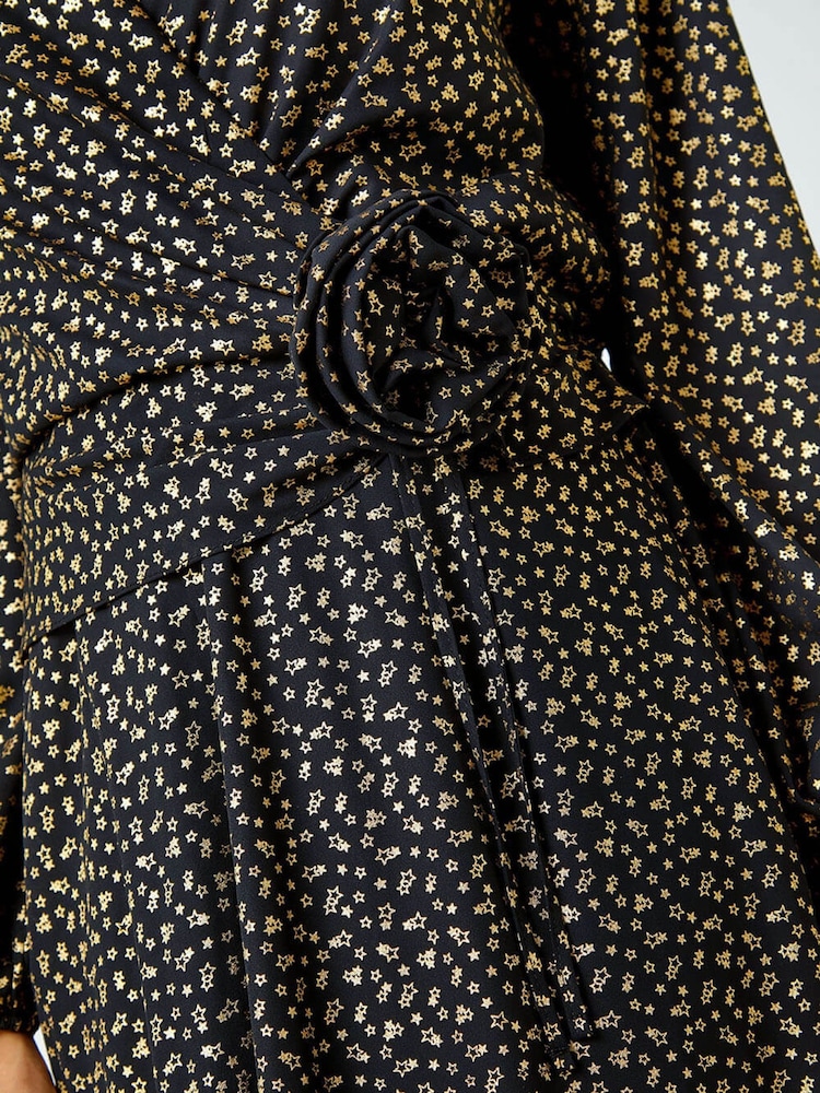 Roman Black Shimmer Star Corsage Midi Dress - Image 5 of 5