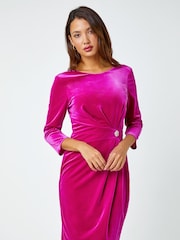 Roman Pink Velvet Twist Diamante Detail Dress - Image 1 of 5