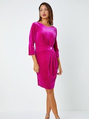 Roman Pink Velvet Twist Diamante Detail Dress - Image 2 of 5