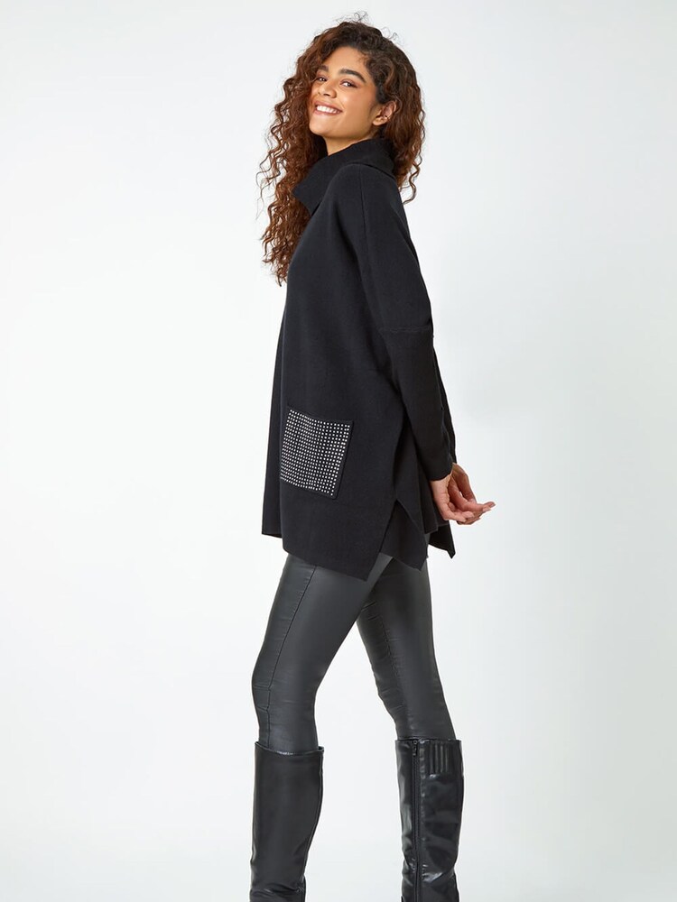 Roman Black Sparkle Pocket Poncho Jumper - Image 2 of 4