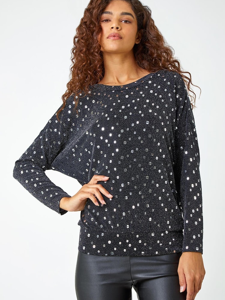 Roman Metallic Sequin Detail Blouson Stretch Top - Image 1 of 5