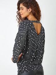 Roman Metallic Sequin Detail Blouson Stretch Top - Image 4 of 5