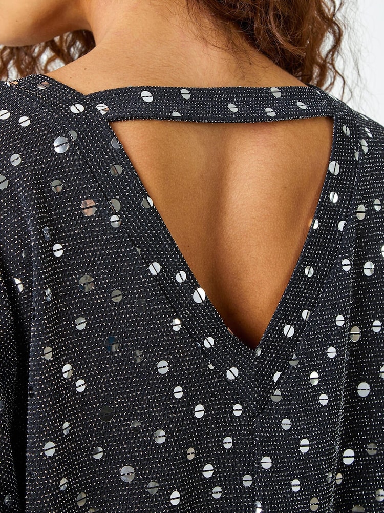 Roman Metallic Sequin Detail Blouson Stretch Top - Image 5 of 5