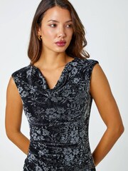Roman Metallic Shimmer Floral Stretch Cowl Neck Dress - Image 4 of 5