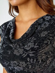 Roman Metallic Shimmer Floral Stretch Cowl Neck Dress - Image 5 of 5
