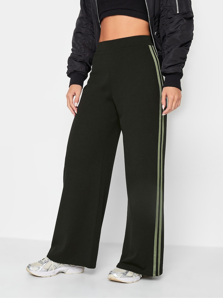 PixieGirl Petite Black Stripe Scuba Wide Leg Trousers - Image 1 of 4