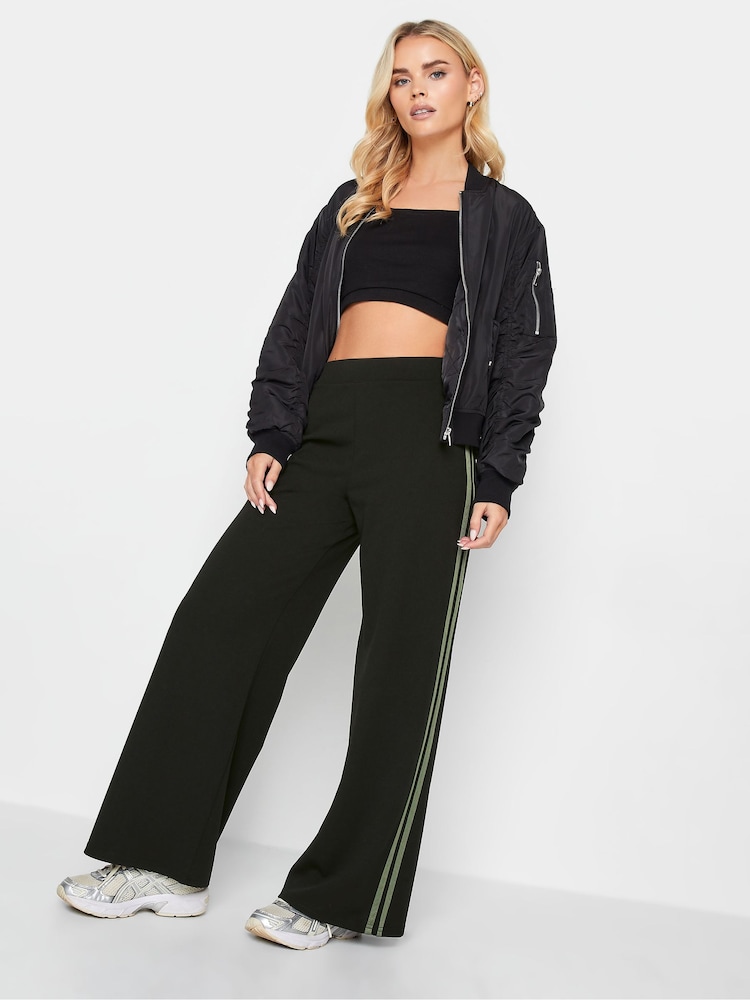 PixieGirl Petite Black Stripe Scuba Wide Leg Trousers - Image 3 of 4