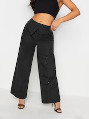 PixieGirl Petite Black Fold Over Cargo 100% Cotton Trousers - Image 1 of 5