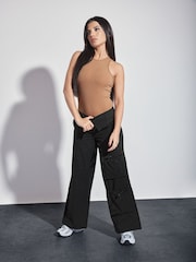 PixieGirl Petite Black Fold Over Cargo 100% Cotton Trousers - Image 3 of 5