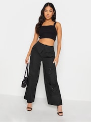 PixieGirl Petite Black Fold Over Cargo 100% Cotton Trousers - Image 4 of 5