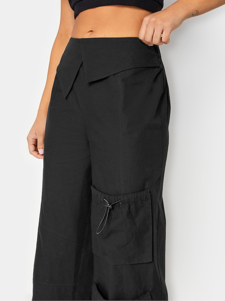 PixieGirl Petite Black Fold Over Cargo 100% Cotton Trousers - Image 5 of 5