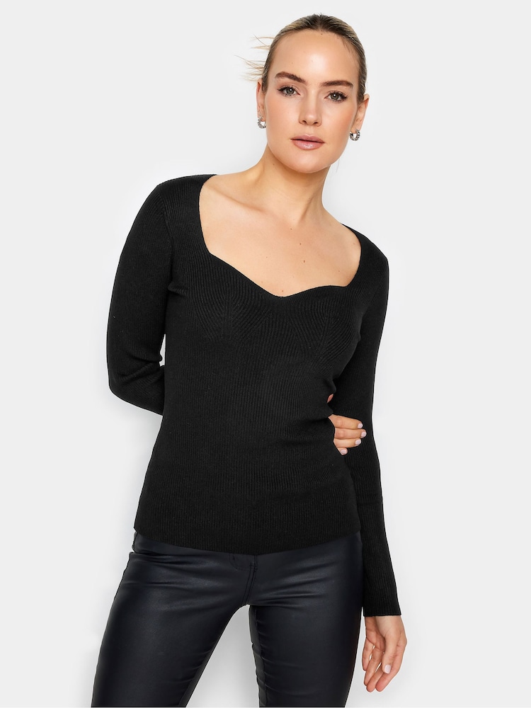 Long Tall Sally Black Sweetheart Neck Ribbed Jumper - Image 1 of 4 Long Tall Sally Black Sweetheart Neck Ribbed Jumper - Image 1 of 4