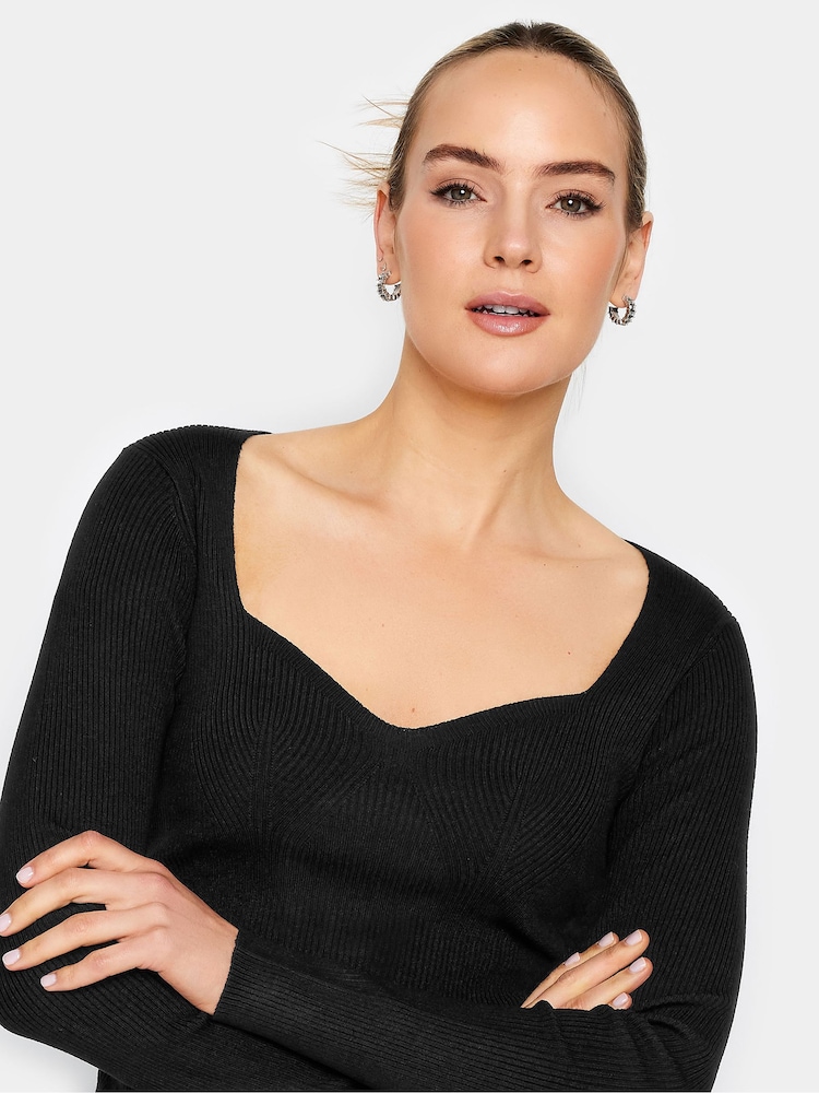 Long Tall Sally Black Sweetheart Neck Ribbed Jumper - Image 4 of 4 Long Tall Sally Black Sweetheart Neck Ribbed Jumper - Image 4 of 4